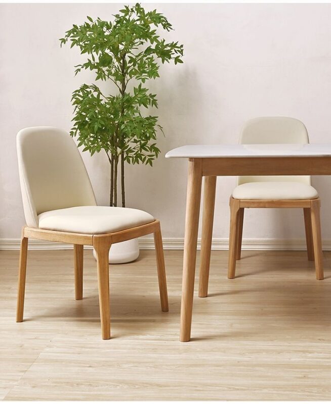 Nordic Style Solid Wood Dining Chair PU Leather Upholstered Armless Side Chair Ergonomic High Back Dinner Chair - Solid wo...