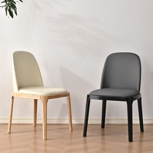 Nordic Style Solid Wood Dining Chair PU Leather Upholstered Armless Side Chair Ergonomic High Back Dinner Chair - Solid wo...