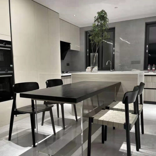 Rectangular Solid Wood Table with Acrylic Legs Minimalist White Dining Desk - Dining table - QONKA HOME