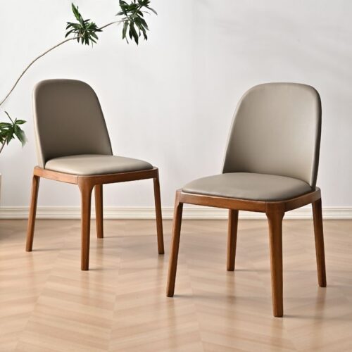 Nordic Style Solid Wood Dining Chair PU Leather Upholstered Armless Side Chair Ergonomic High Back Dinner Chair - Solid wo...
