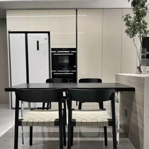 Rectangular Solid Wood Table with Acrylic Legs Minimalist White Dining Desk - Dining table - QONKA HOME