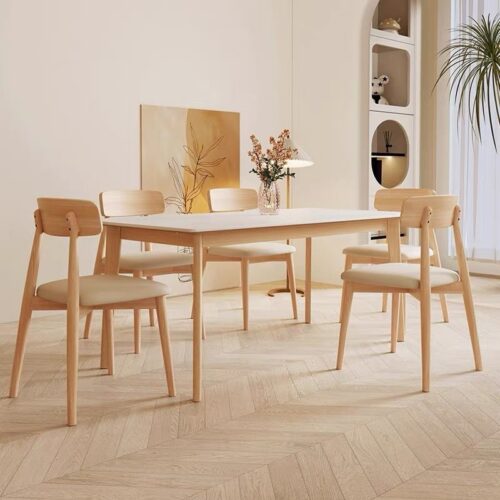 Nordic Solid Wood Dining Chair with Curved Backrest & PU Padded Seat, Modern Minimalist Wooden Chair - Solid wood din...