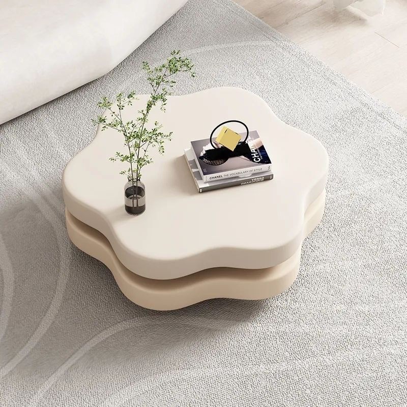 Modern Irregular Cloud Coffee Table, 2‑Piece Rotating Wooden Center Table cream‑style - Coffee table - QONKA HOME