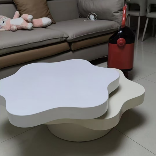 Modern Irregular Cloud Coffee Table, 2‑Piece Rotating Wooden Center Table cream‑style - Coffee table - QONKA HOME