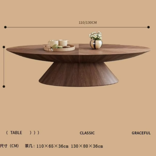Mid‑Century Modern Oval Walnut Coffee Table, Pedestal Base Wood Coffee Table - Coffee table - QONKA HOME