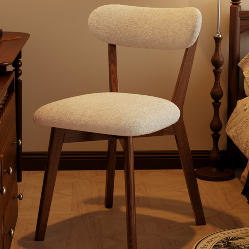 Simple Style Dining Chair Made Of Solid Rubberwood, With Sherpa Or Linen Fabric Seat Option - Solid wood dining chair - QO...