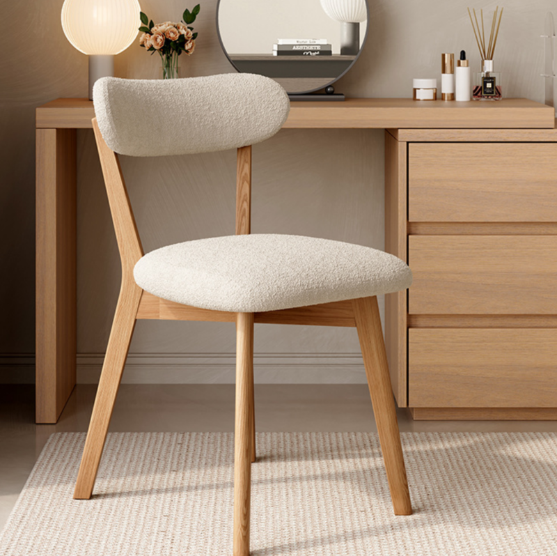 Simple Style Dining Chair Made Of Solid Rubberwood, With Sherpa Or Linen Fabric Seat Option - Solid wood dining chair - QO...