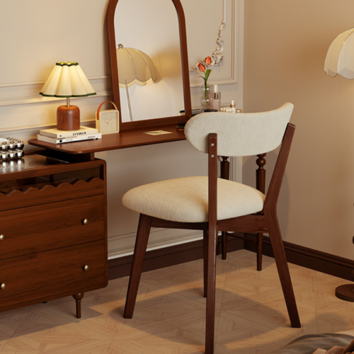Simple Style Dining Chair Made Of Solid Rubberwood, With Sherpa Or Linen Fabric Seat Option - Solid wood dining chair - QO...