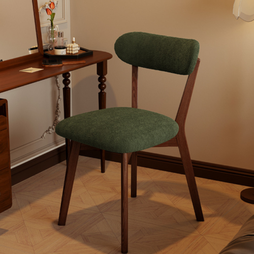 Simple Style Dining Chair Made Of Solid Rubberwood, With Sherpa Or Linen Fabric Seat Option - Solid wood dining chair - QO...