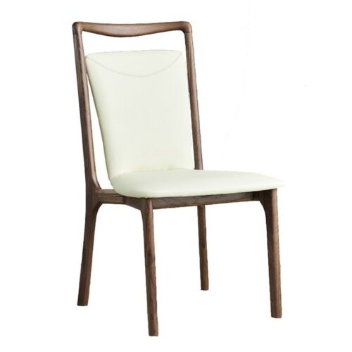 Mid Century Ash Wood Arm Dining Chair,  Leather Upholstered Seat & Backrest - Solid wood dining chair - QONKA HOME