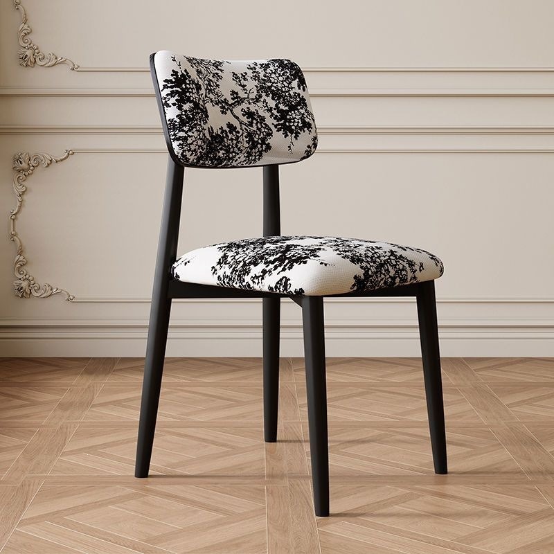 Vintage Printed Fabric Dining Chair, Solid Wood Legs Upholstered Side Chair  with Cat scratch leather& Lambswool - So...