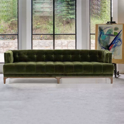 French Mid-century Green Velvet Sofa, Nanyang Retro Style - Living room furniture - QONKA HOME
