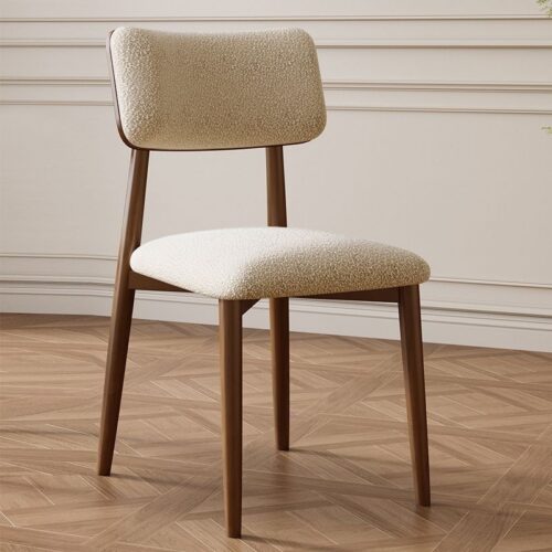 Vintage Printed Fabric Dining Chair, Solid Wood Legs Upholstered Side Chair  with Cat scratch leather& Lambswool - So...