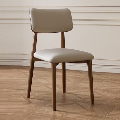Vintage Printed Fabric Dining Chair, Solid Wood Legs Upholstered Side Chair  with Cat scratch leather& Lambswool - So...