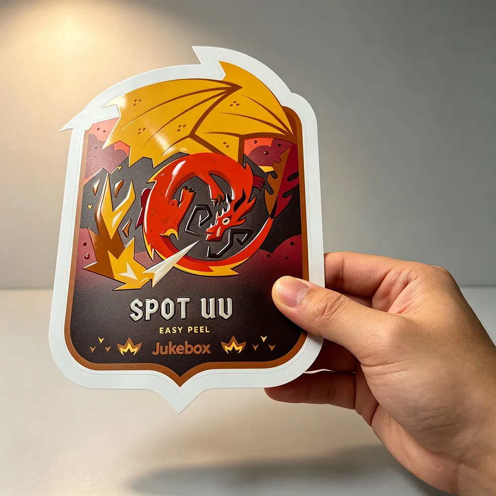 Custom Premium Logo Stickers Spot UV Raised Die Cut Sticker Adhesive 3D Varnish Printing Waterproof PVC Vinyl Label Sticke...