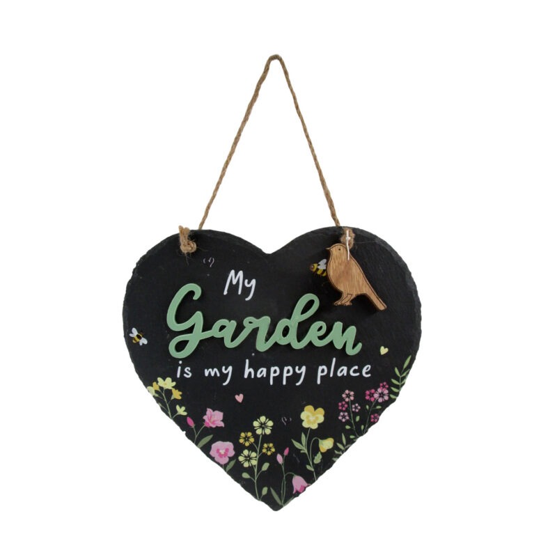 Heart Shaped Slate Sign – My Garden is my happy place - Garden & Outdoor - life-deco.com