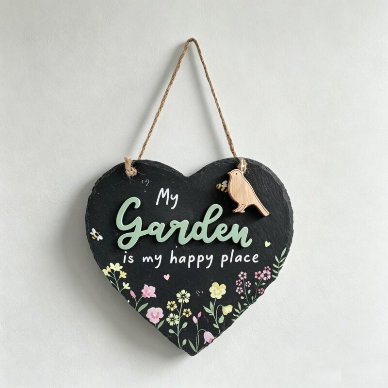 Heart Shaped Slate Sign – My Garden is my happy place - Garden & Outdoor - life-deco.com