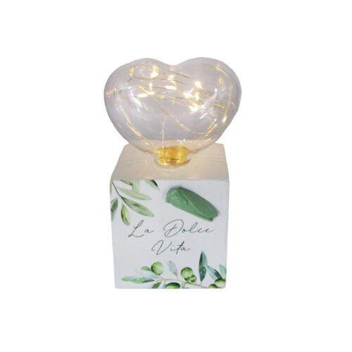 Heart‑shaped Glass LED Light with Wooden Base - Kitchen...
