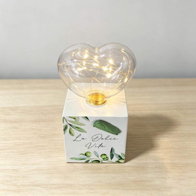 Heart‑shaped Glass LED Light with Wooden Base - Kitchen...