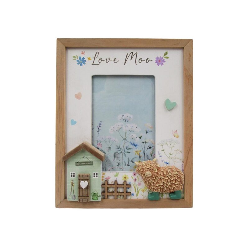 Wooden Highland Cow Photo Frame - Farmhouse & Country...