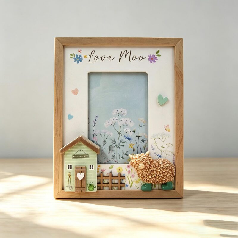 Wooden Highland Cow Photo Frame - Farmhouse & Country...