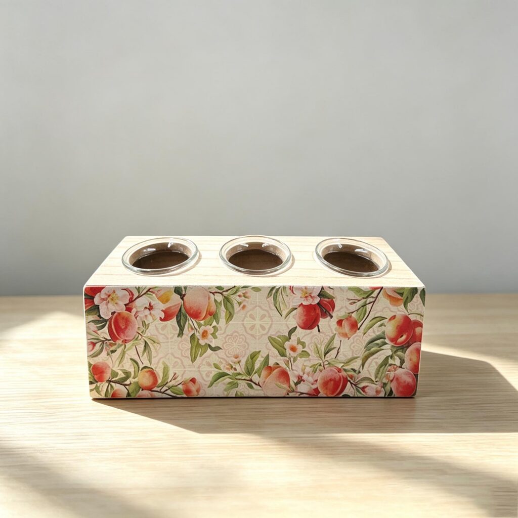Triple‑cup Wooden Tealight Holder - Kitchen & Dinin...