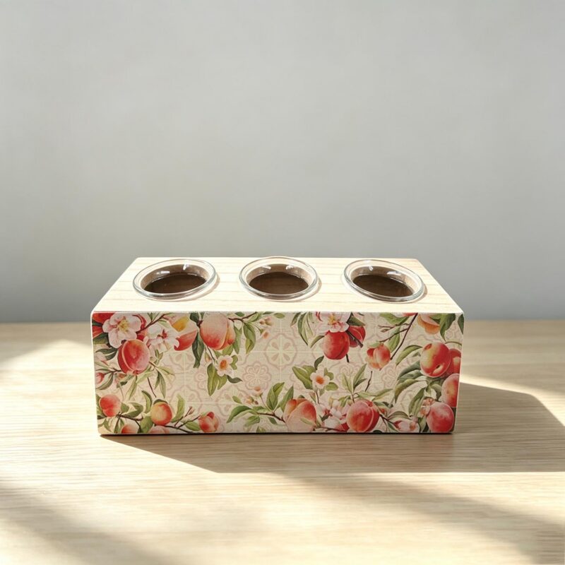 Triple‑cup Wooden Tealight Holder - Kitchen & Dinin...