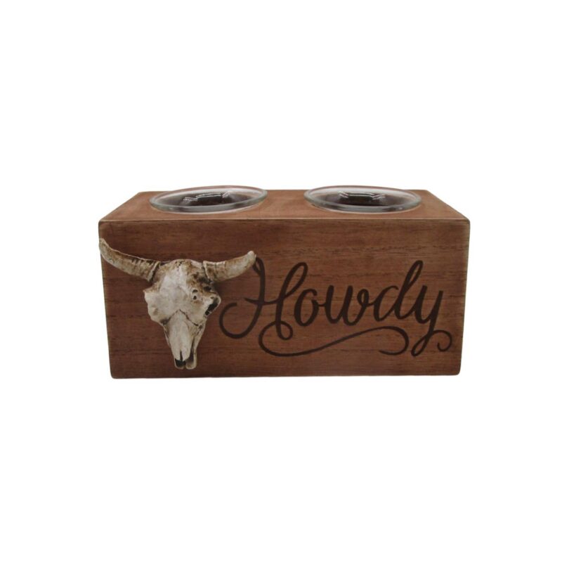 Wooden Double Tealight Holder - Farmhouse & Country -...