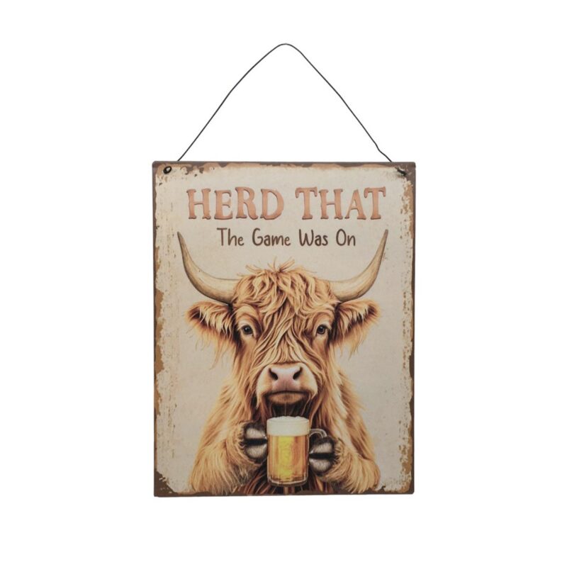 Metal Highland Cow Hanging Plaque - Farmhouse & Count...