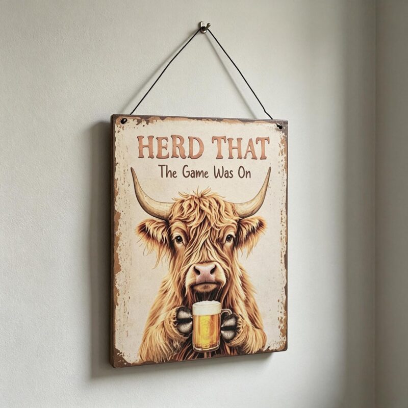 Metal Highland Cow Hanging Plaque - Farmhouse & Count...