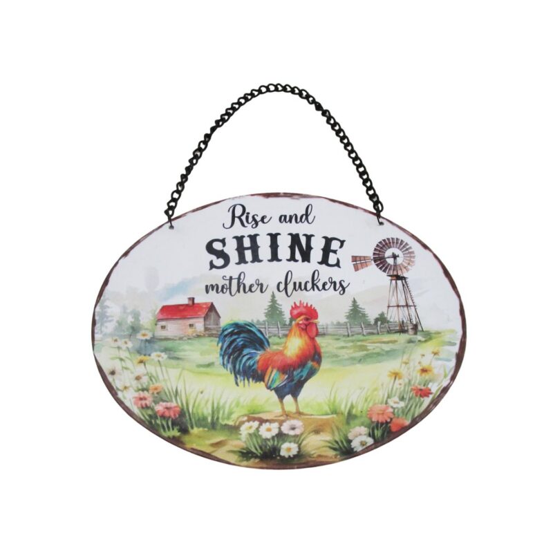 Oval Metal Rooster Farm Hanging Plaque - Farmhouse & ...