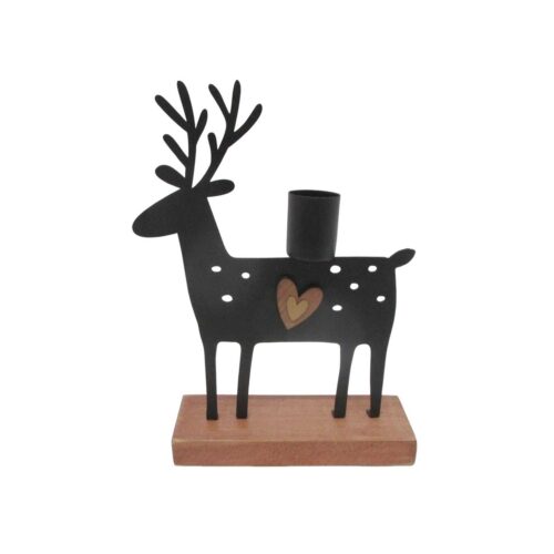 Metal Reindeer Candle Holder with Wood Base - Christmas -...