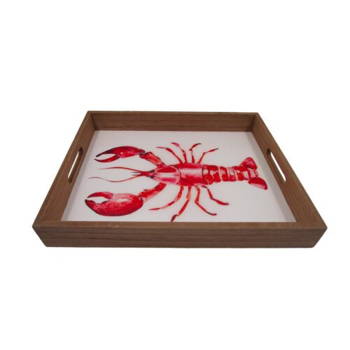 Red Lobster Water‑Color Wooden Serving Tray - Coastal (...