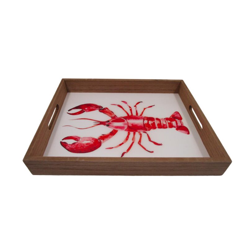 Red Lobster Water‑Color Wooden Serving Tray - Coastal (...