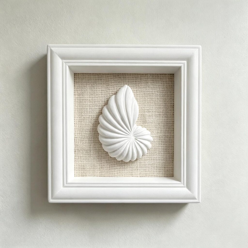 3D-Wandbild „Nautilus-Muschel“ im Schattenkasten-Stil – Küstenstil (Sommer...