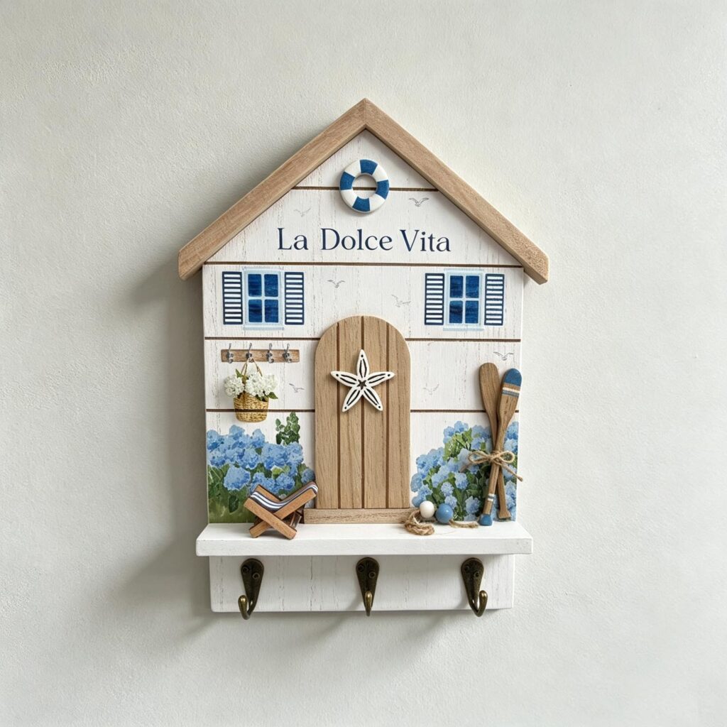 Wooden Key‑Hook Wall Plaque - Coastal (Summer) - life-d...