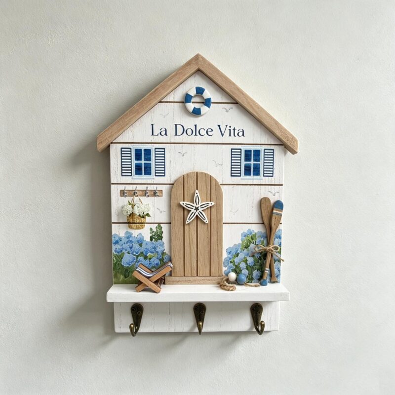 Wooden Key‑Hook Wall Plaque - Coastal (Summer) - life-d...