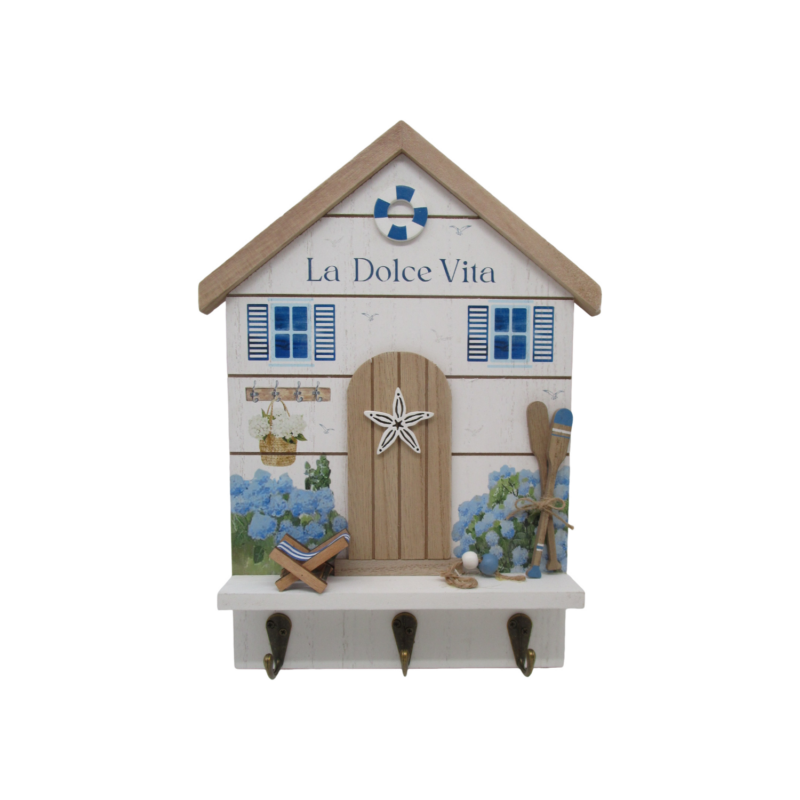 Wooden Key‑Hook Wall Plaque - Coastal (Summer) - life-d...
