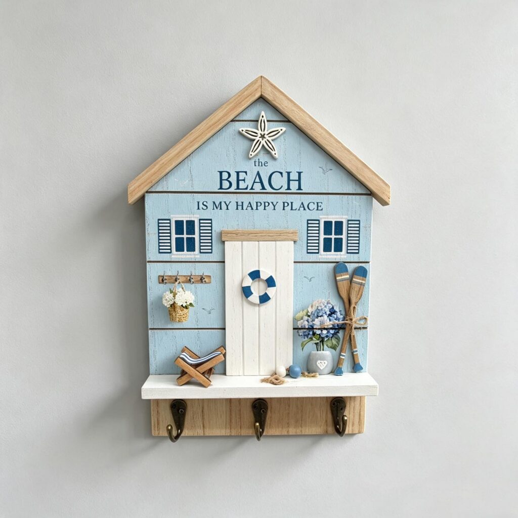 Wooden Key‑Holder Wall Plaque - Coastal (Summer) - life...