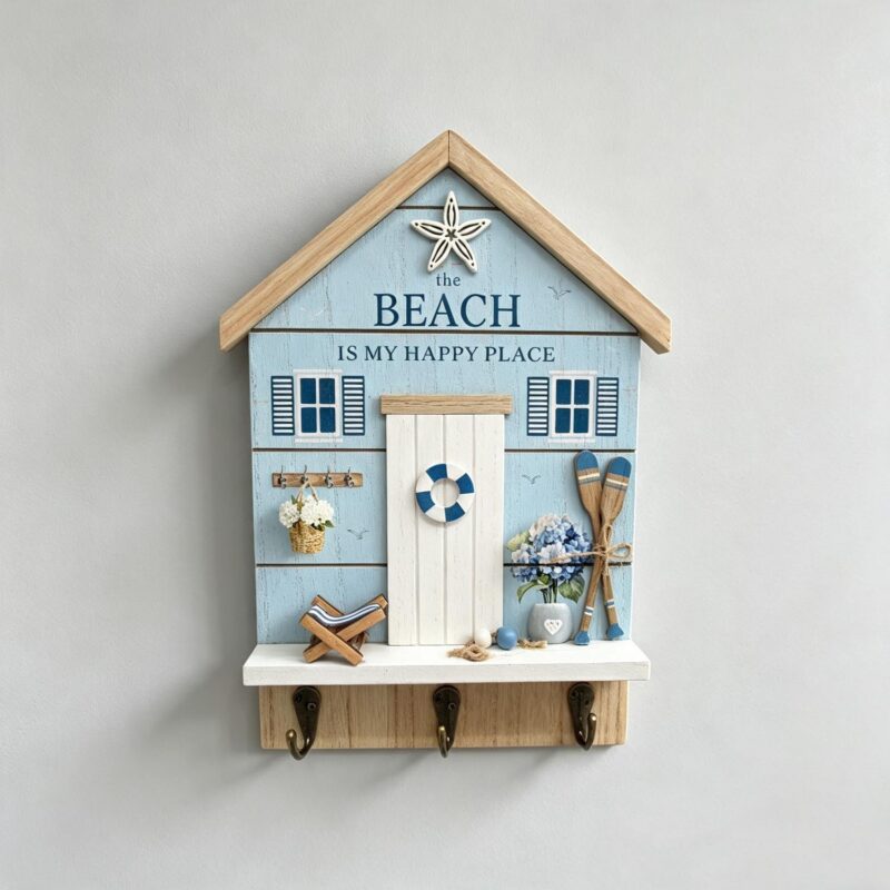 Wooden Key‑Holder Wall Plaque - Coastal (Summer) - life-deco.com