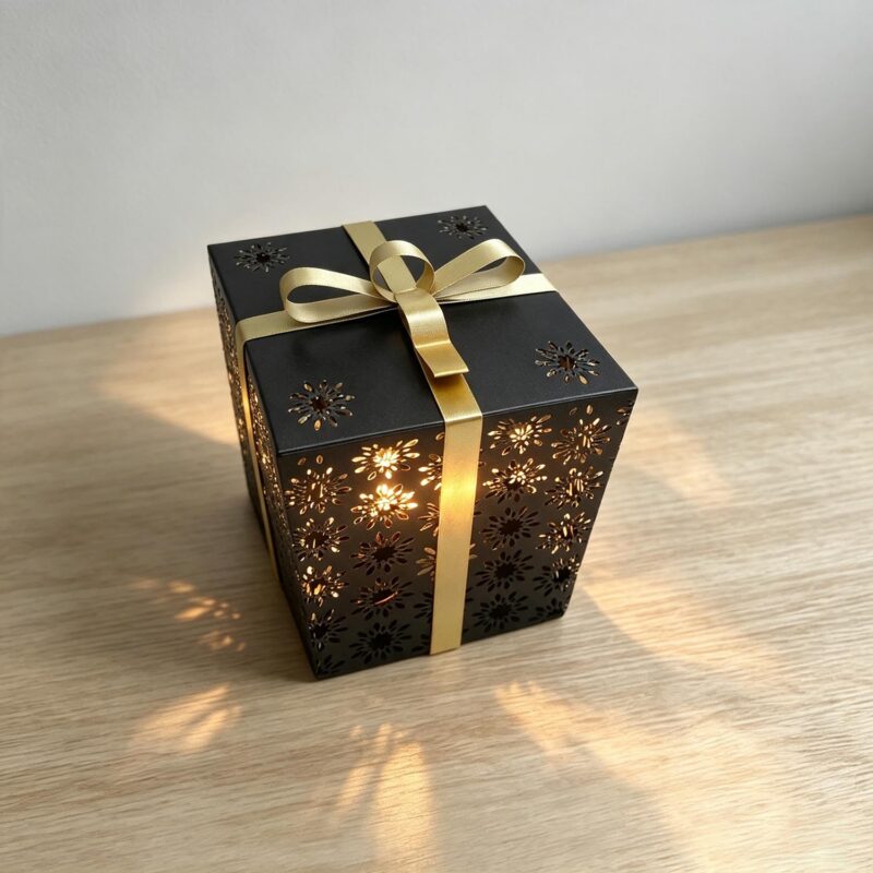 Black Gift-Box-Shaped Lighted Ornament - Christmas - life...