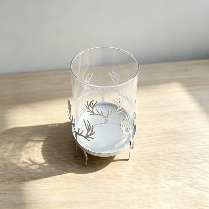Silver Reindeer Antler Glass Candle Holder - Christmas - ...