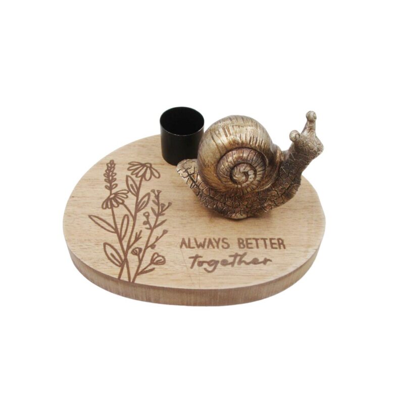 Wooden Tealight Holder with Snail Ornament - Garden Déco...
