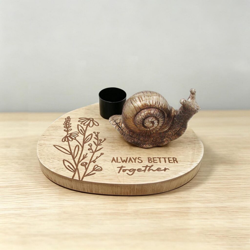 Wooden Tealight Holder with Snail Ornament - Garden Déco...