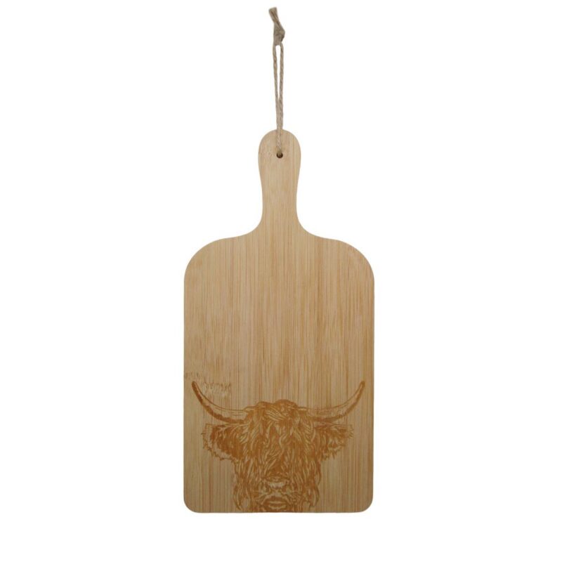 Paddle‑Shaped Engraved Highland Cow Serving Board - Farmhouse & Country - life-deco.com