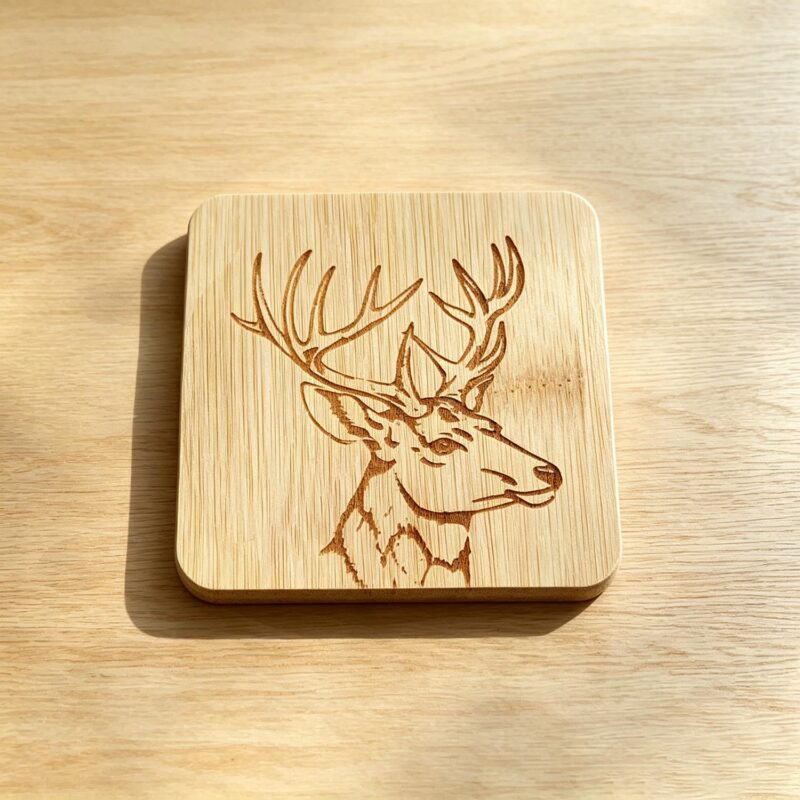 Bamboo Coaster With Laser‑Engraved Side‑Facing Stag -...