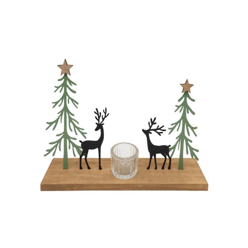 Wooden Deer & Tree Candle Holder - Christmas - life-...