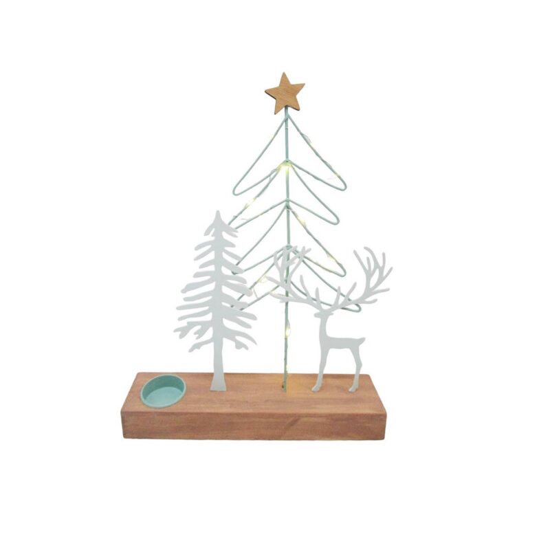Light-Up Metal Tree & Deer Candle Holder - Christmas...