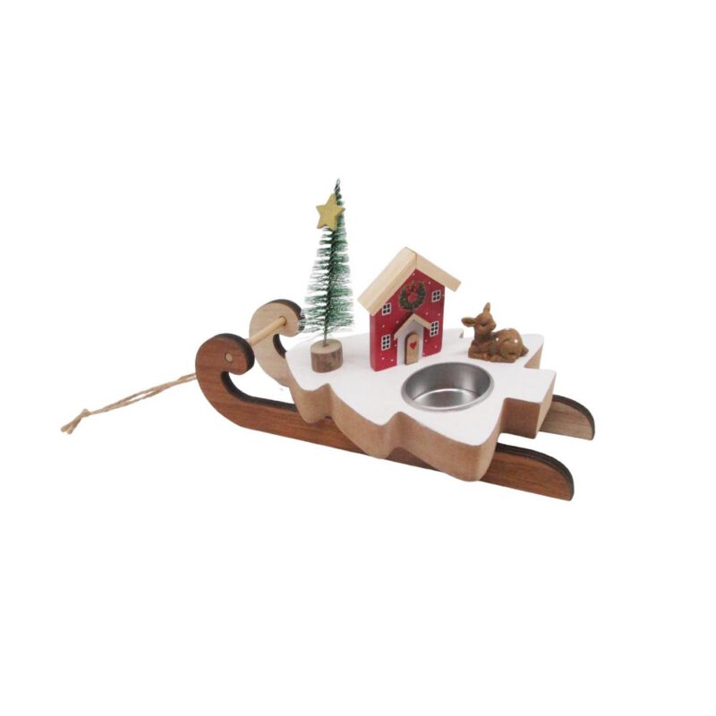 Wooden Sleigh House Tealight Holder - Christmas - life-de...