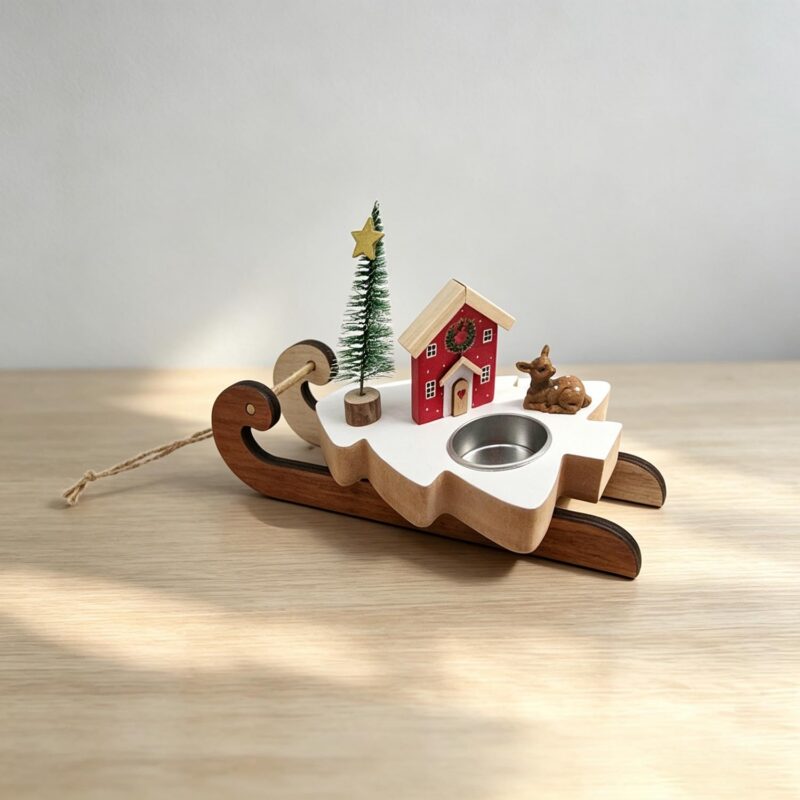 Wooden Sleigh House Tealight Holder - Christmas - life-de...